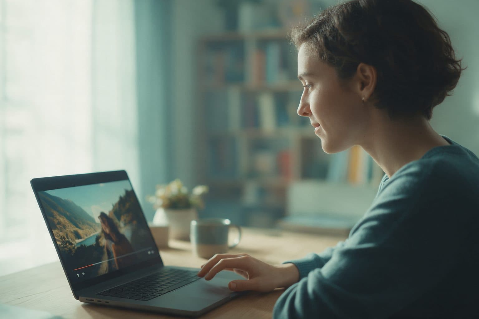 A person watching a long video on a laptop at home